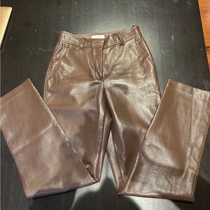 Aritzia Women's Cropped Faux Leather Jeans in Dark Brown